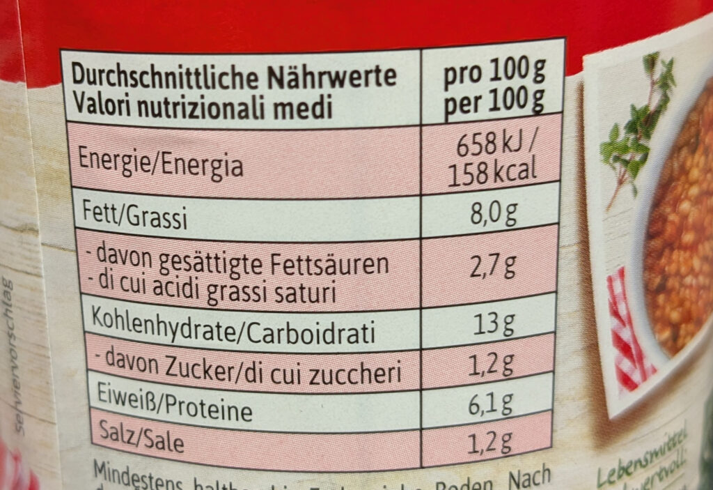 Bohneneintopf - Nährwerte